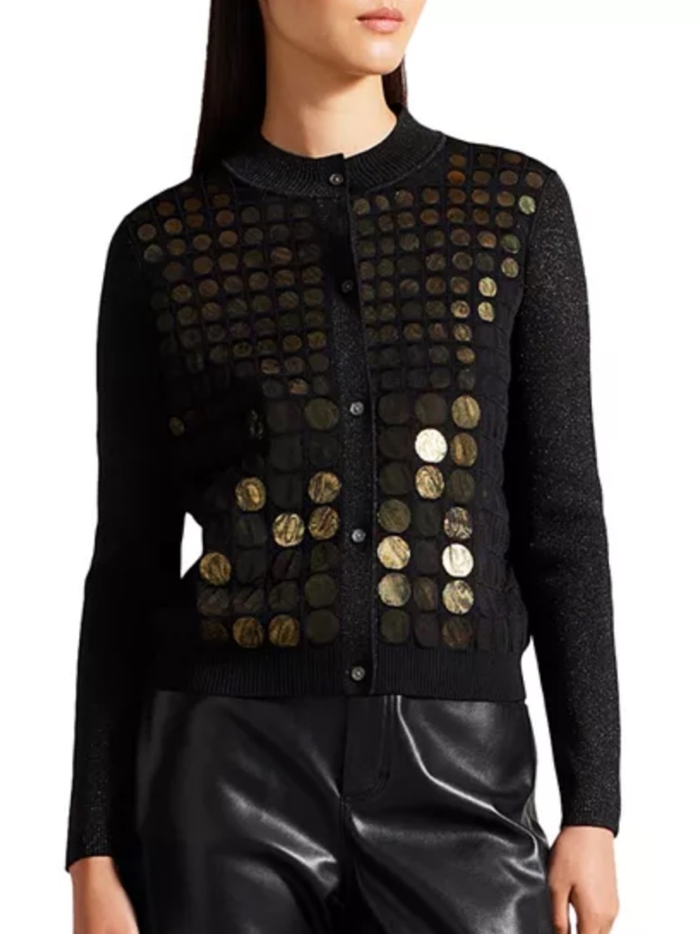 Ted Baker Black Knit Cardigan with Gold Sequin Paillettes